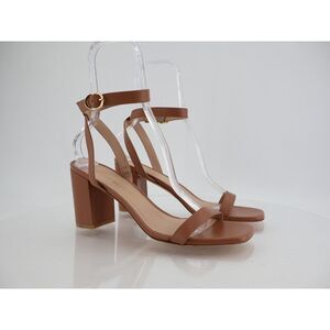 Stuart Weitzman Nearlybare Tan 75mm Block Heel Sandals Size 11B Brown Leather